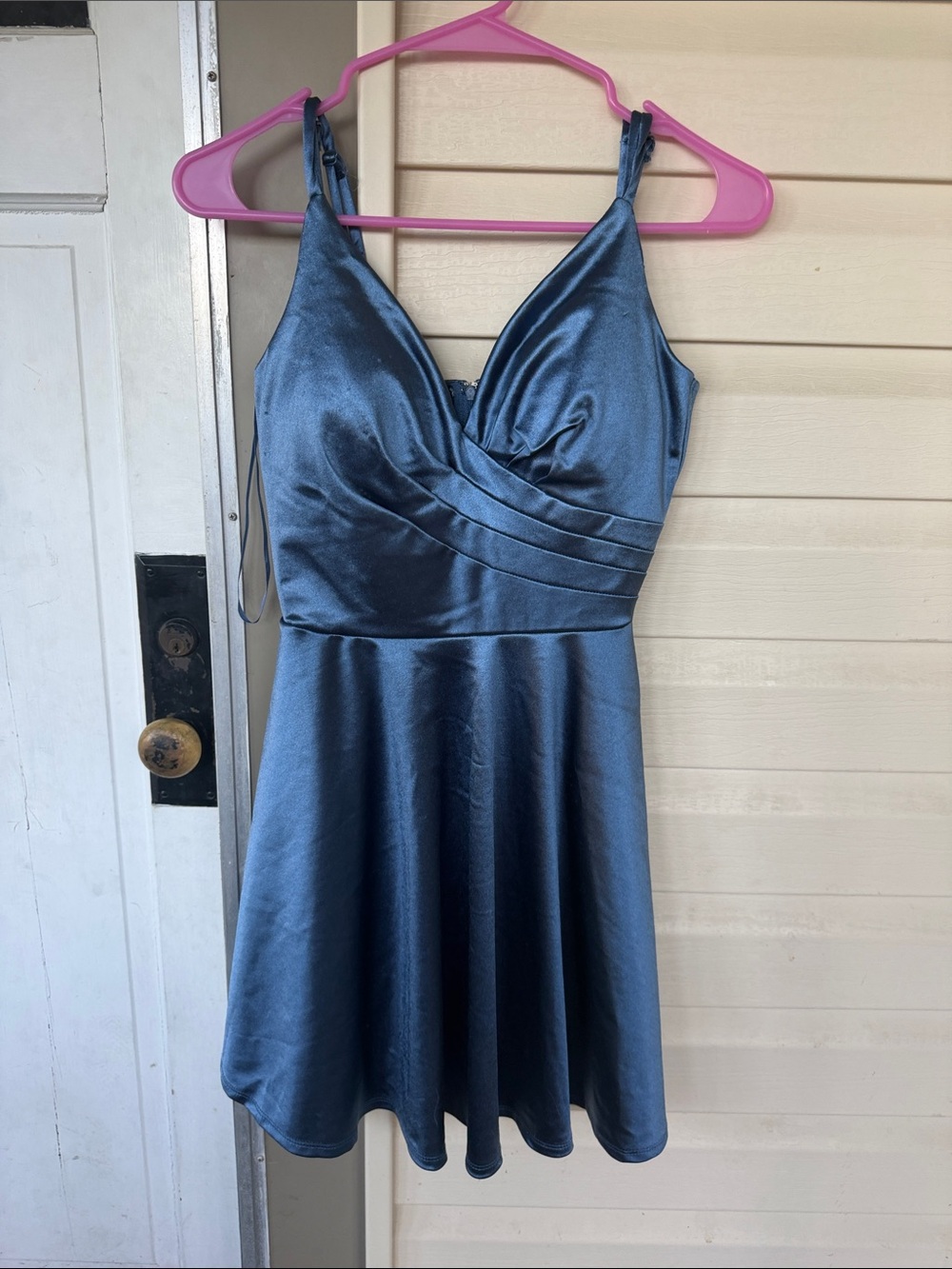 Windsor Satin Blue V-Neck A-Line Dress